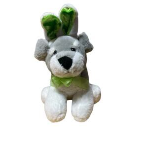 Dan Dee Husky Plush Green Bunny‎ Ears Grey White 9" Stuffed Animal Dog Easter
